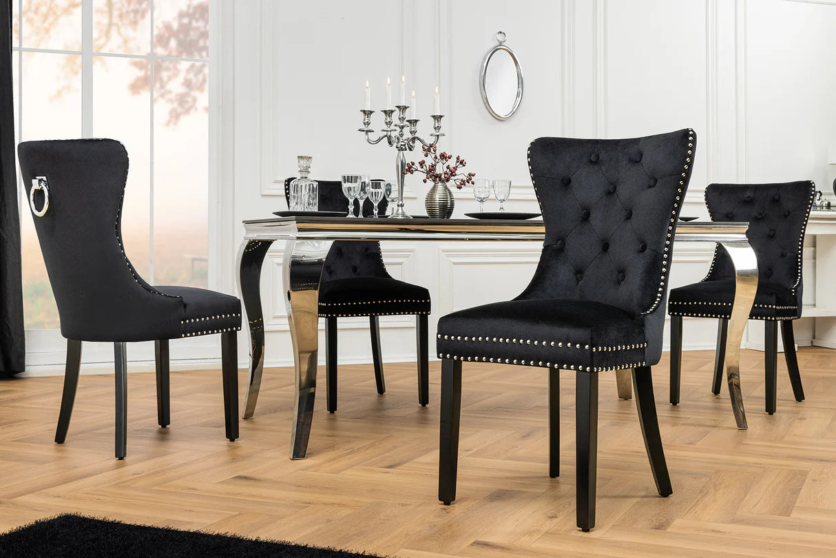 
Elegant Dining Chair "Castle" with Handle - Velvet cover Black