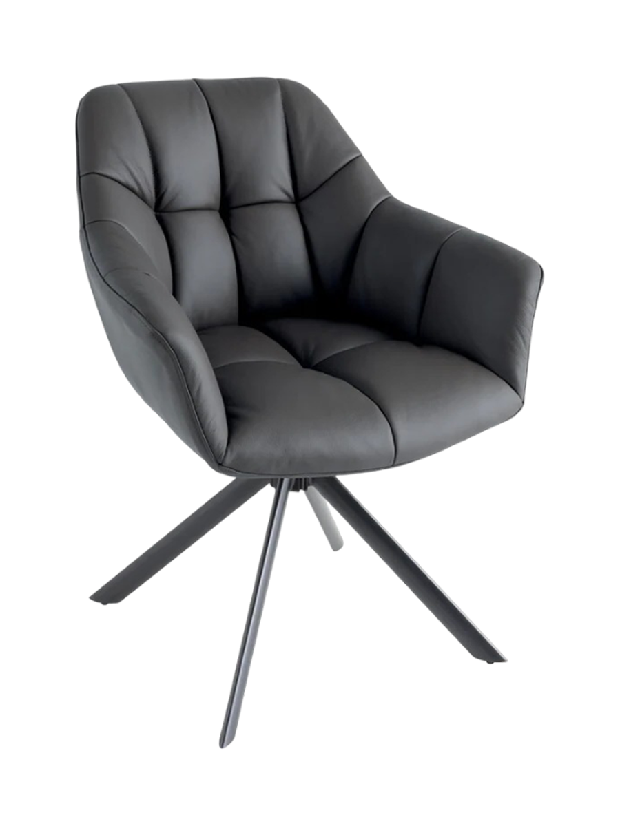 
"Papillo" Swivel Genuine Leather Armchair - Black