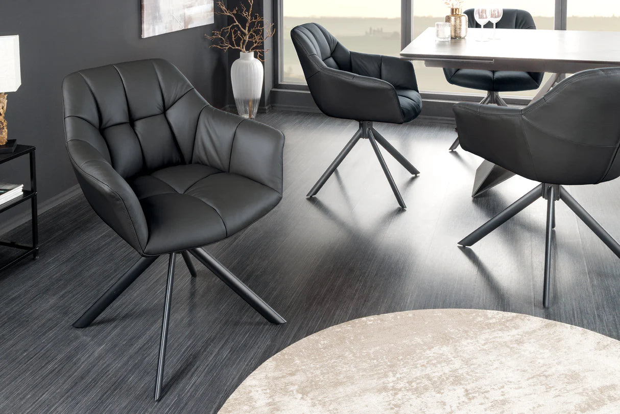 
"Papillo" Swivel Genuine Leather Armchair - Black