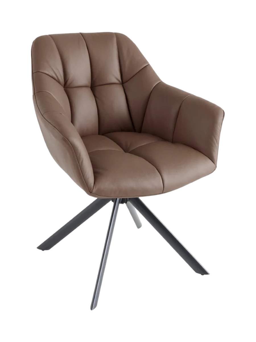 
"Papillo" Swivel Genuine Leather Armchair - Brown