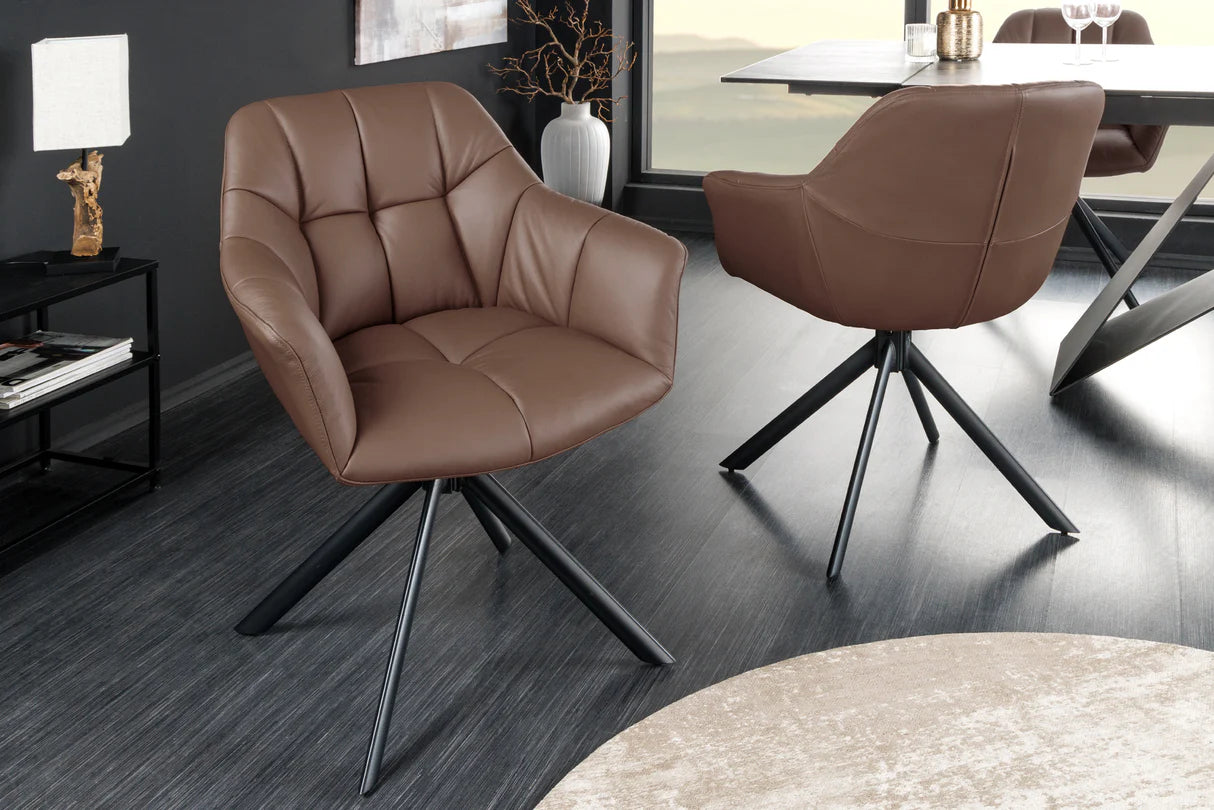 
"Papillo" Swivel Genuine Leather Armchair - Brown
