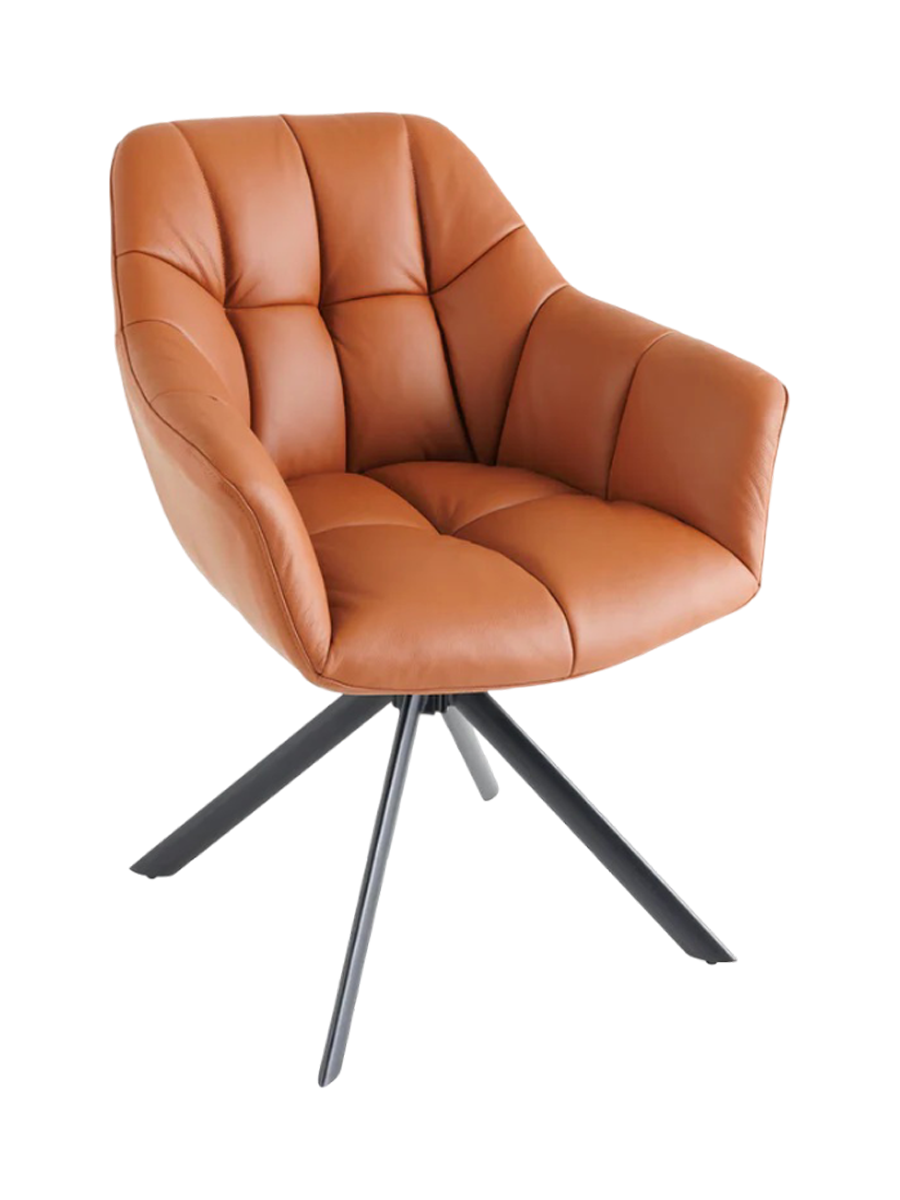 
"Papillo" Swivel Genuine Leather Armchair - Cognac