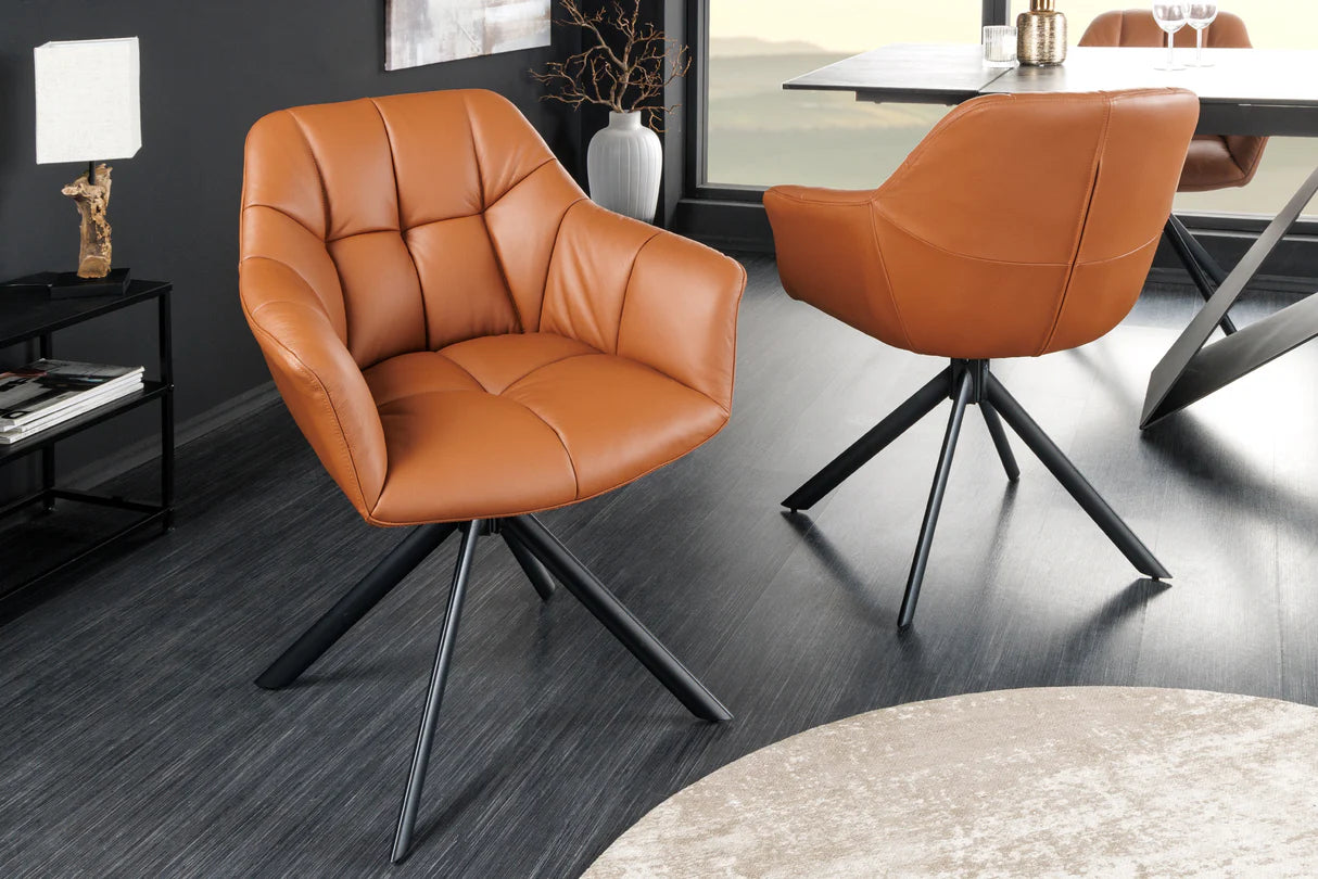 
"Papillo" Swivel Genuine Leather Armchair - Cognac