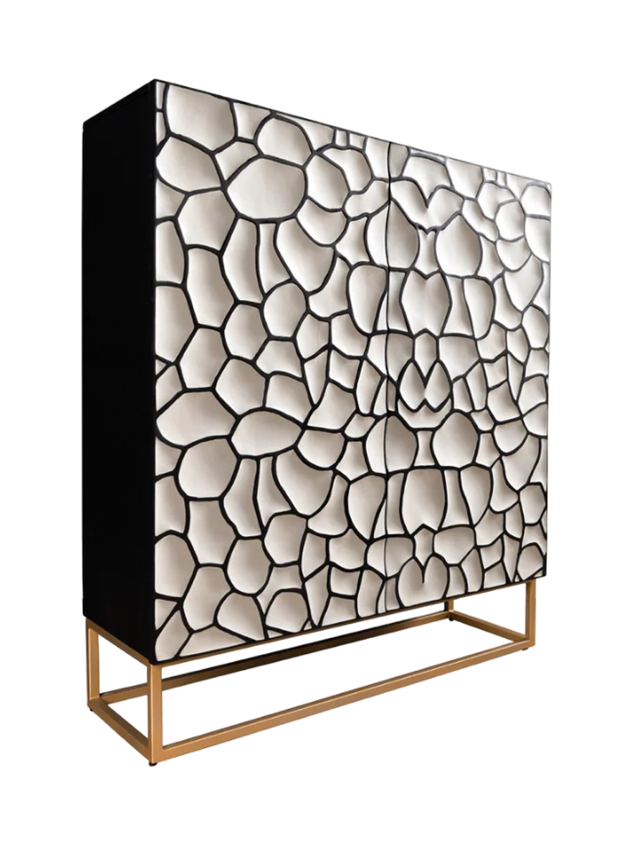 
Massivholz Design Highboard „Vulcan Mosaik“ - Weiss / Schwarz
