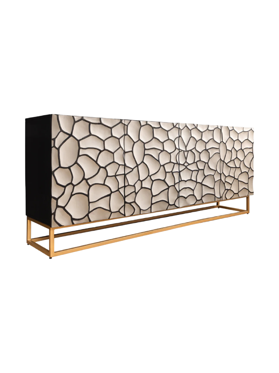 
Massivholz Design Sideboard „Vulcan Mosaik“ - Weiss / Schwarz