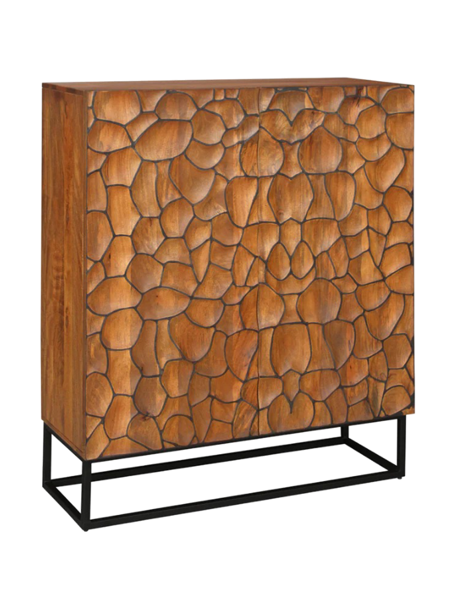 
Massivholz Design Highboard „Vulcan Mosaik“ - Braun / Schwarz