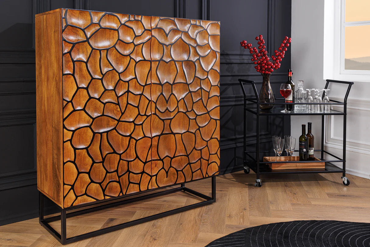 
Massivholz Design Highboard „Vulcan Mosaik“ - Braun / Schwarz