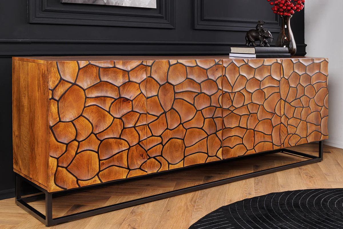 
Massivholz Design Sideboard „Vulcan Mosaik“ - Braun / Schwarz