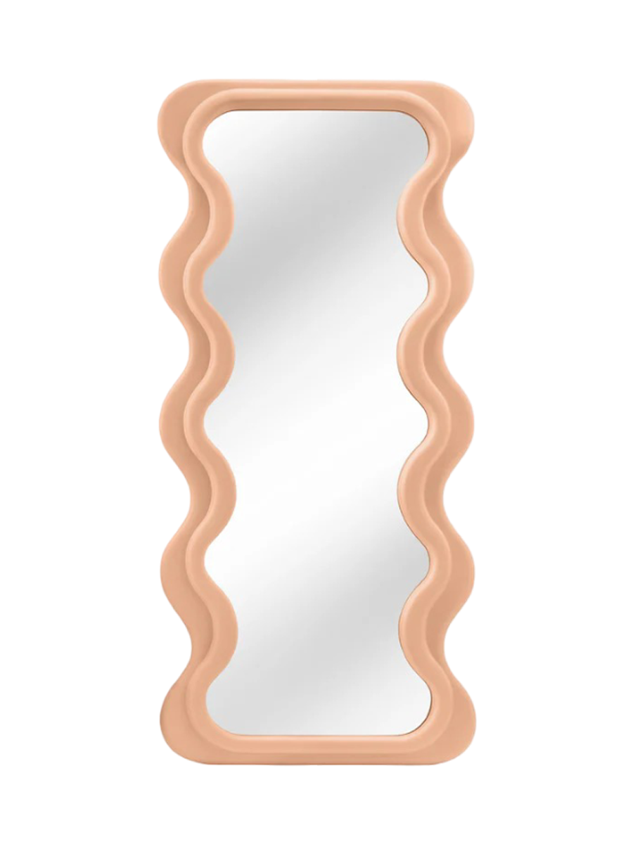 
Large Designer Wall Mirror "Curvy" - Pastel Apricot