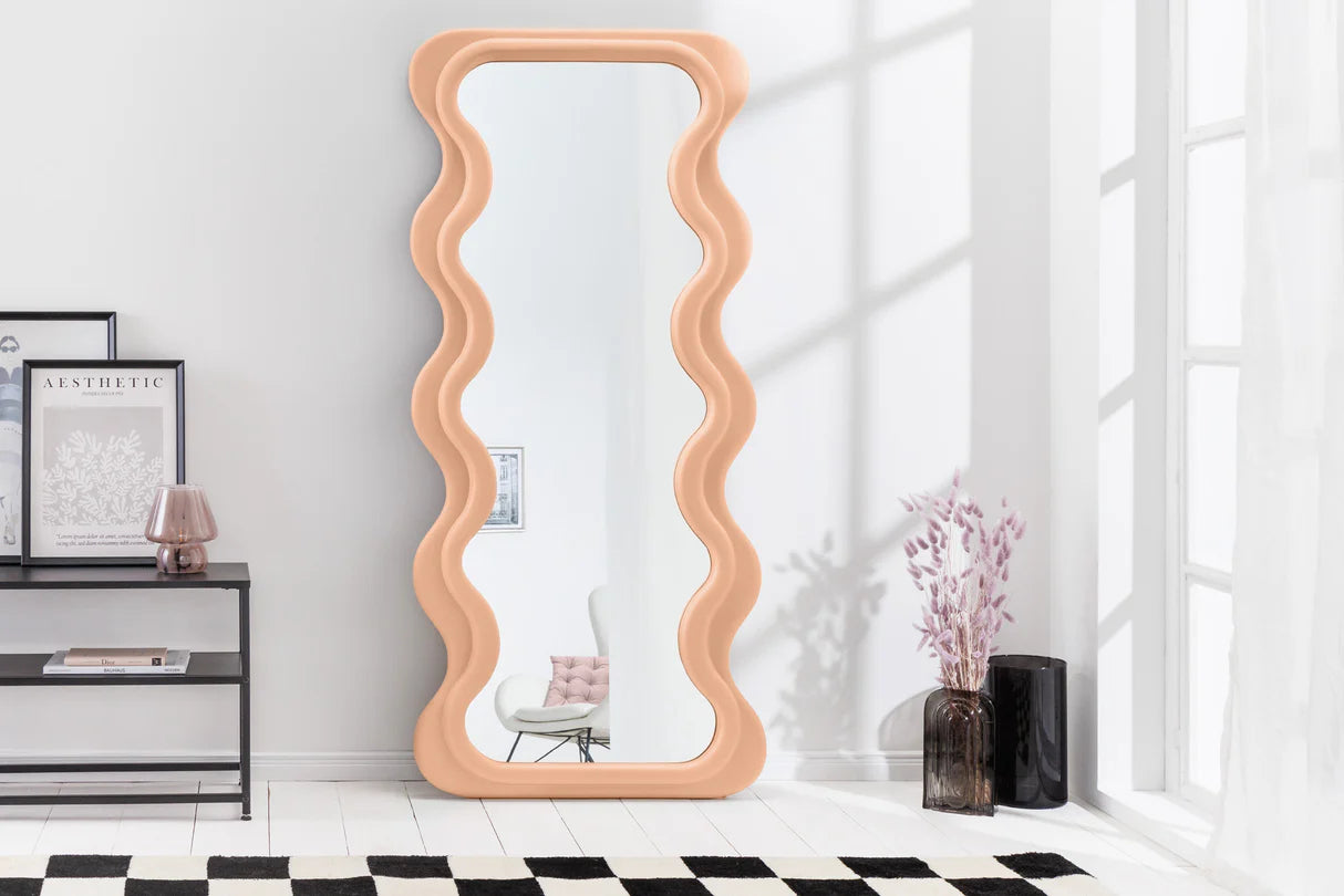 
Large Designer Wall Mirror "Curvy" - Pastel Apricot