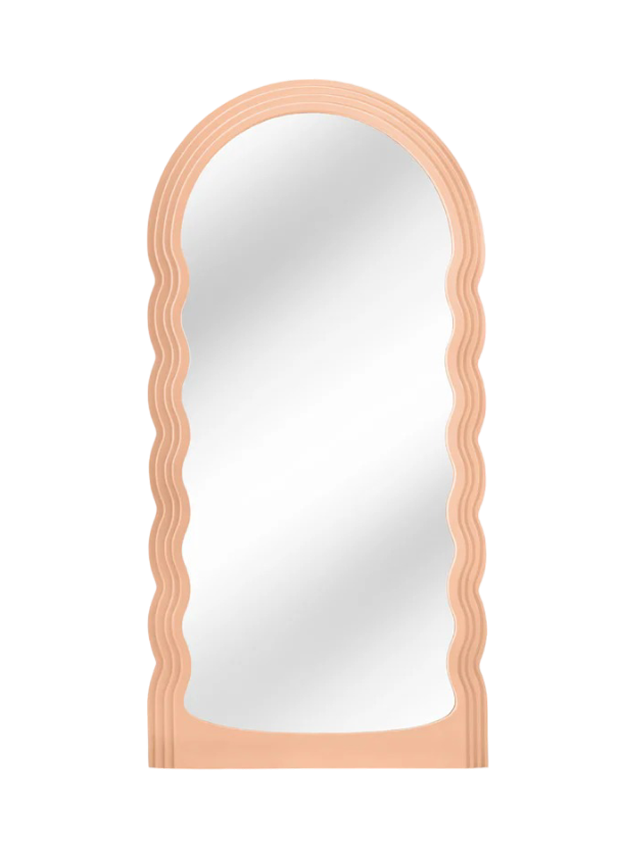 
Large Designer Wall Mirror "Wave" - Pastel Apricot