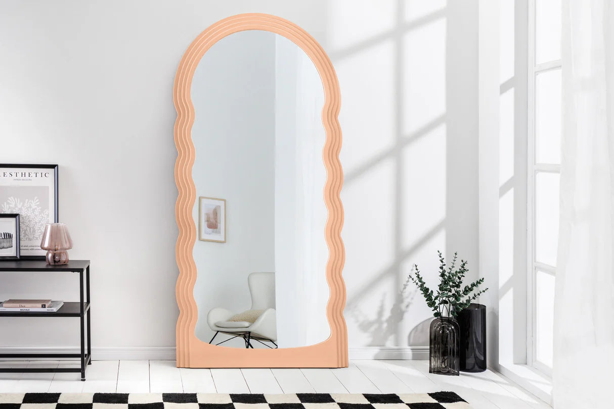 
Large Designer Wall Mirror "Wave" - Pastel Apricot