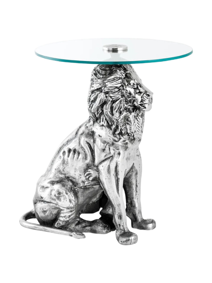 
"Wildlife Lion" Designer Side Table - Silver