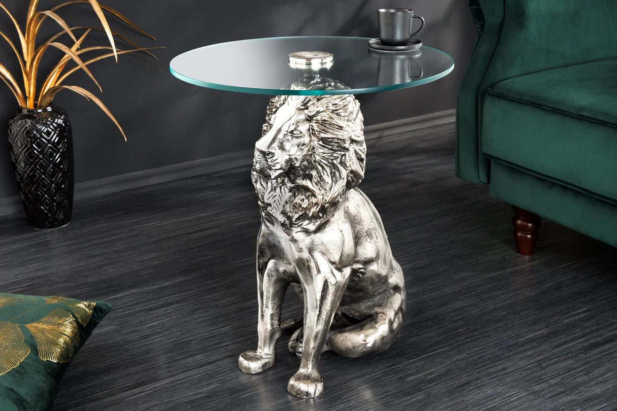 
"Wildlife Lion" Designer Side Table - Silver
