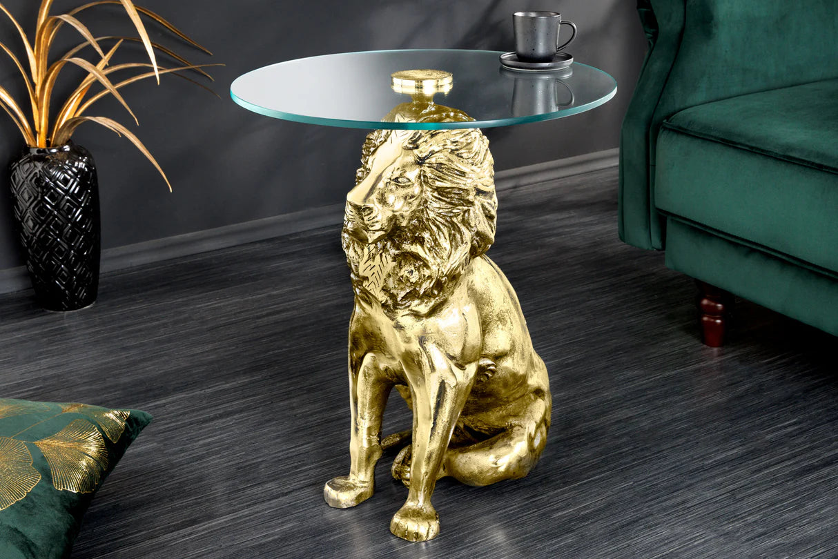 
"Wildlife Lion" Designer Side Table - Gold