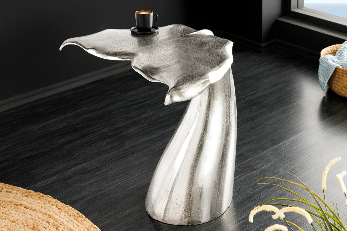 
Designer Side Table "Wildlife Whale Fin" - Silver