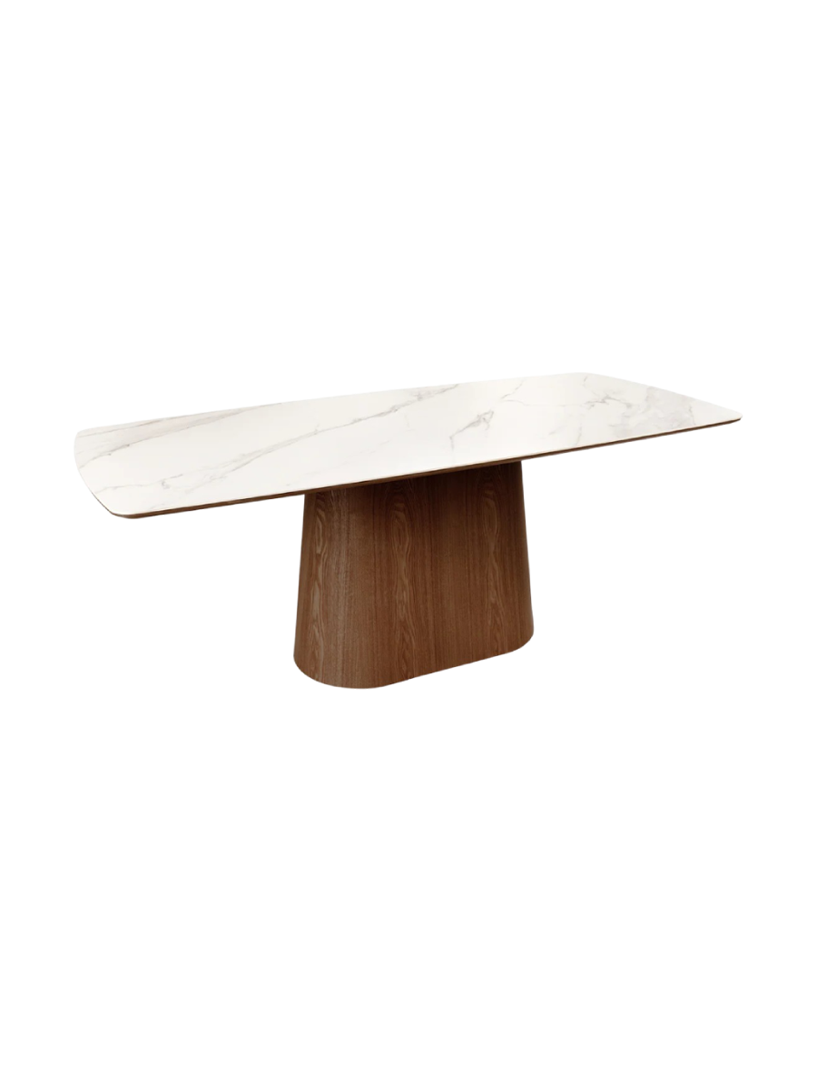 
Ceramic Design Dining Table "Uniquo" 200 x 90 cm - Marble effect White/Walnut