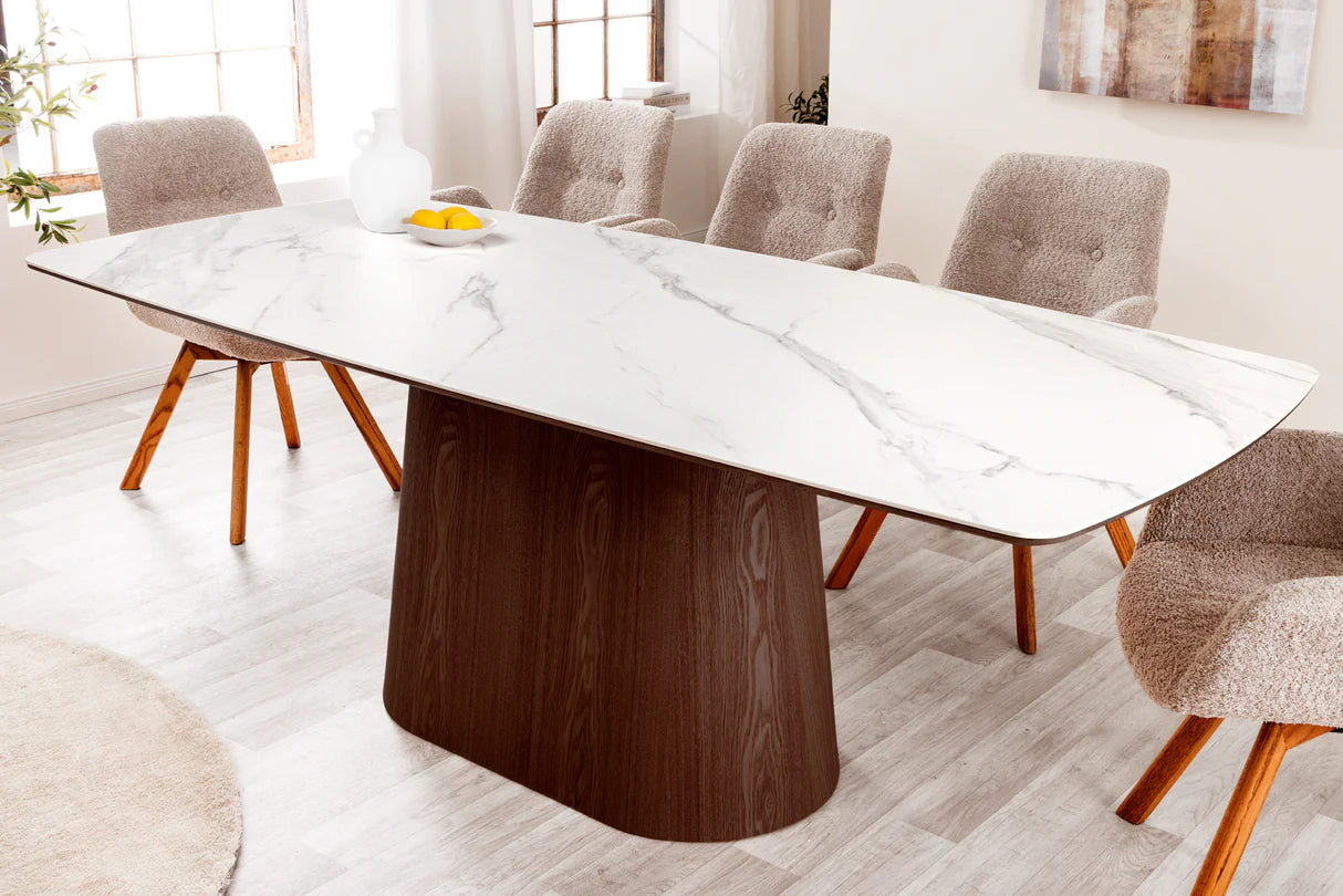 
Ceramic Design Dining Table "Uniquo" 200 x 90 cm - Marble effect White/Walnut