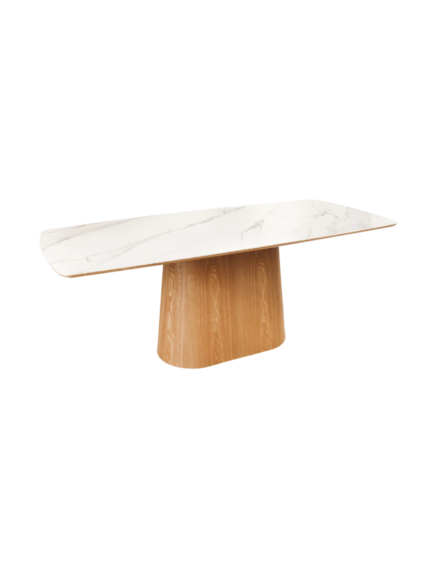 
Ceramic Design Dining Table "Uniquo" 200 x 90 cm - Marble Look White/Oak Wood