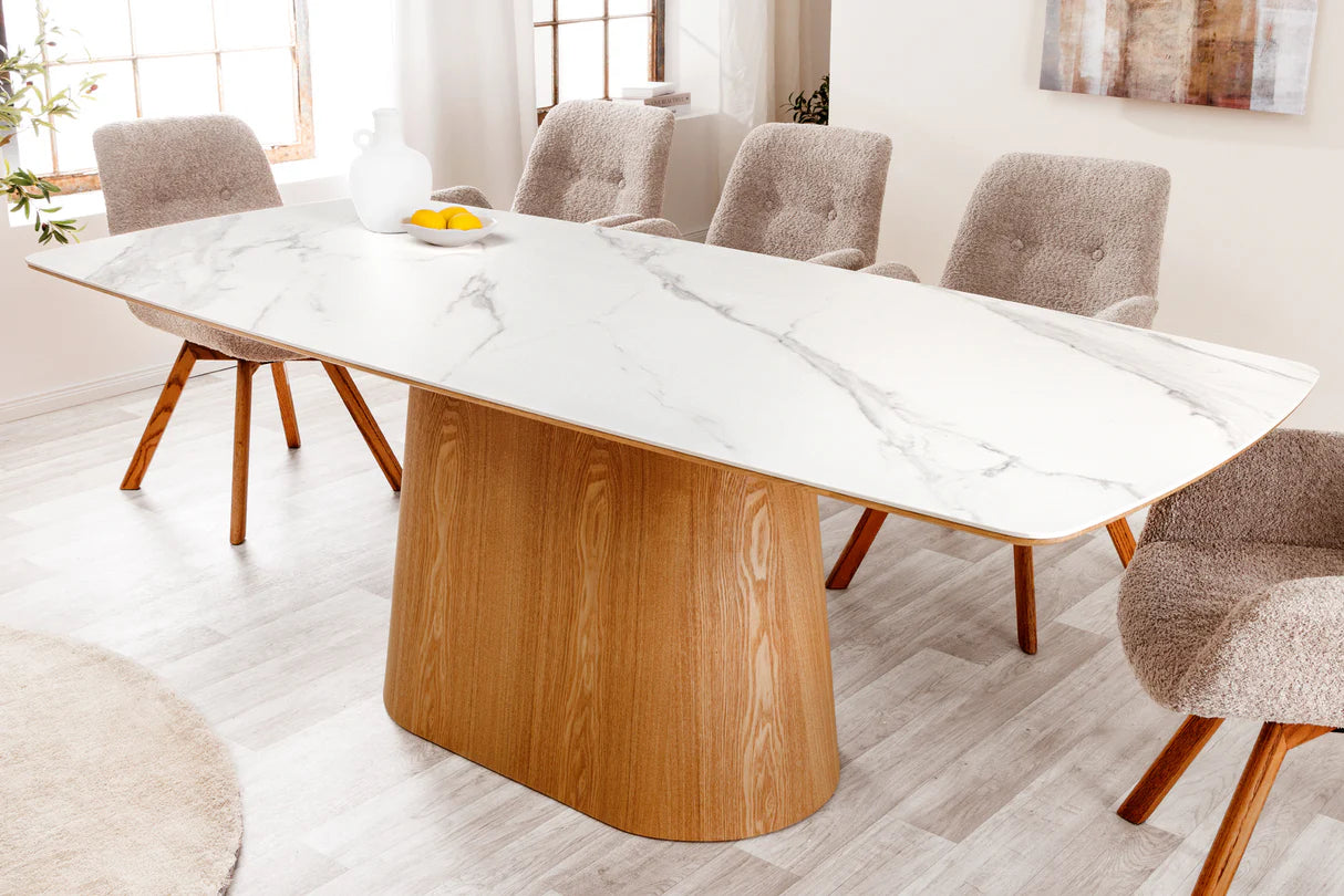 
Ceramic Design Dining Table "Uniquo" 200 x 90 cm - Marble Look White/Oak Wood