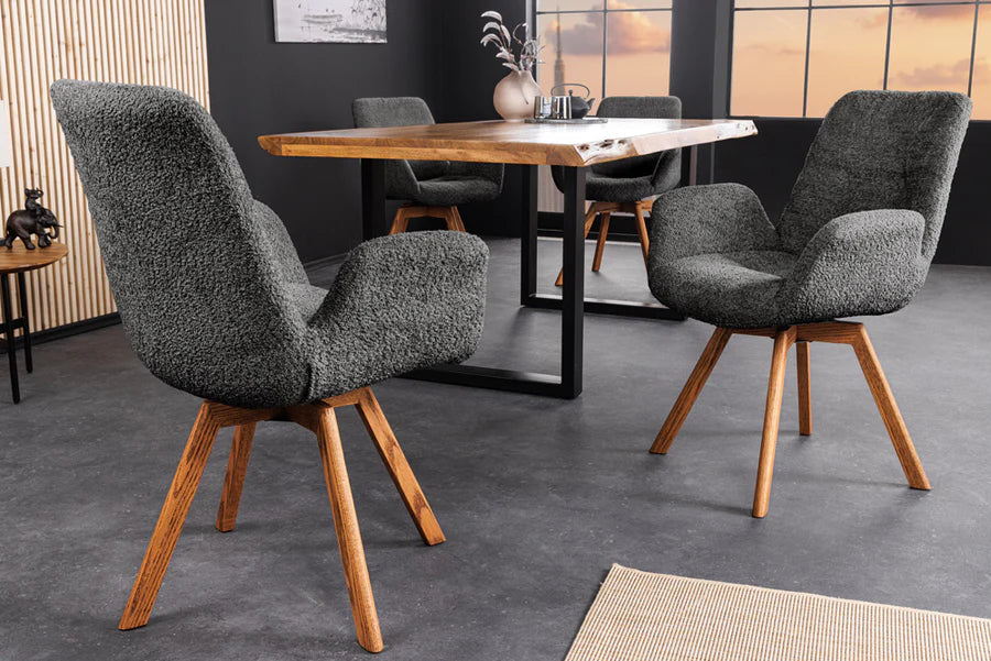 
Poltroncina girevole a 360° con braccioli „Baltico“ - Bouclé Grigio scuro