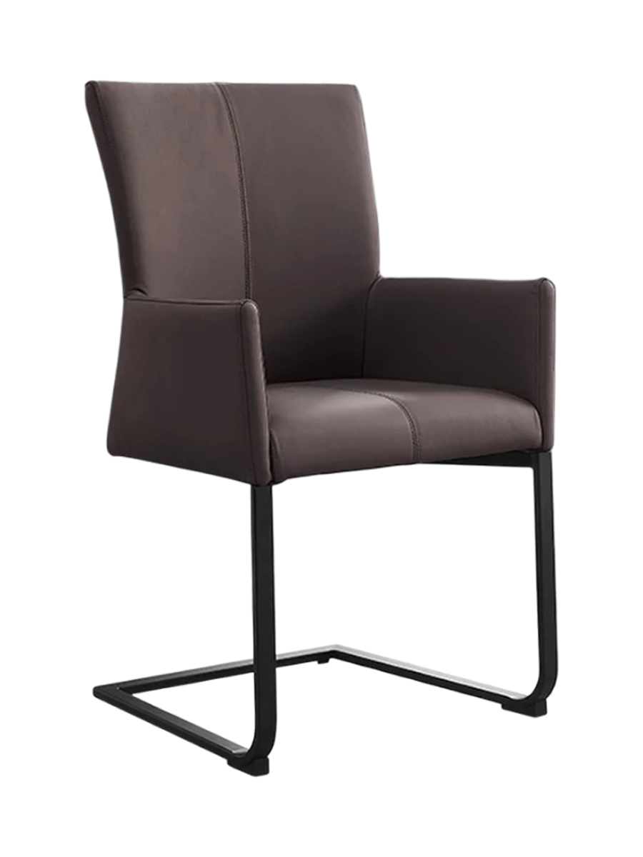 
Chaise cantilever design « Cantil » en cuir véritable avec accoudoirs - Gris tourterelle/Gris