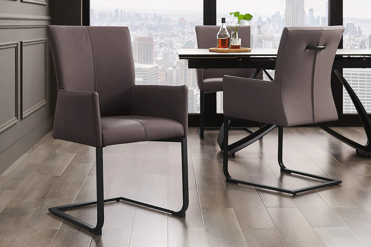 
Chaise cantilever design « Cantil » en cuir véritable avec accoudoirs - Gris tourterelle/Gris
