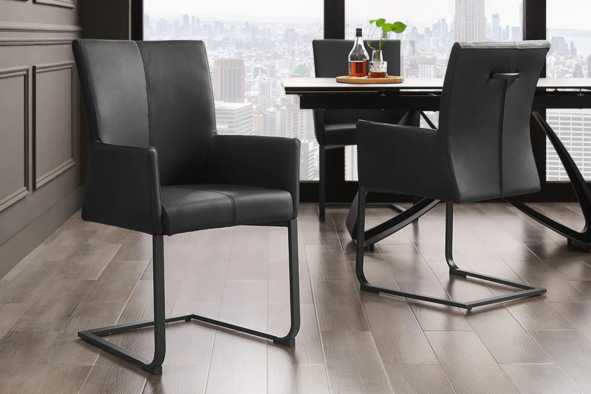 
Chaise cantilever design « Cantil » en cuir véritable avec accoudoirs - Noir