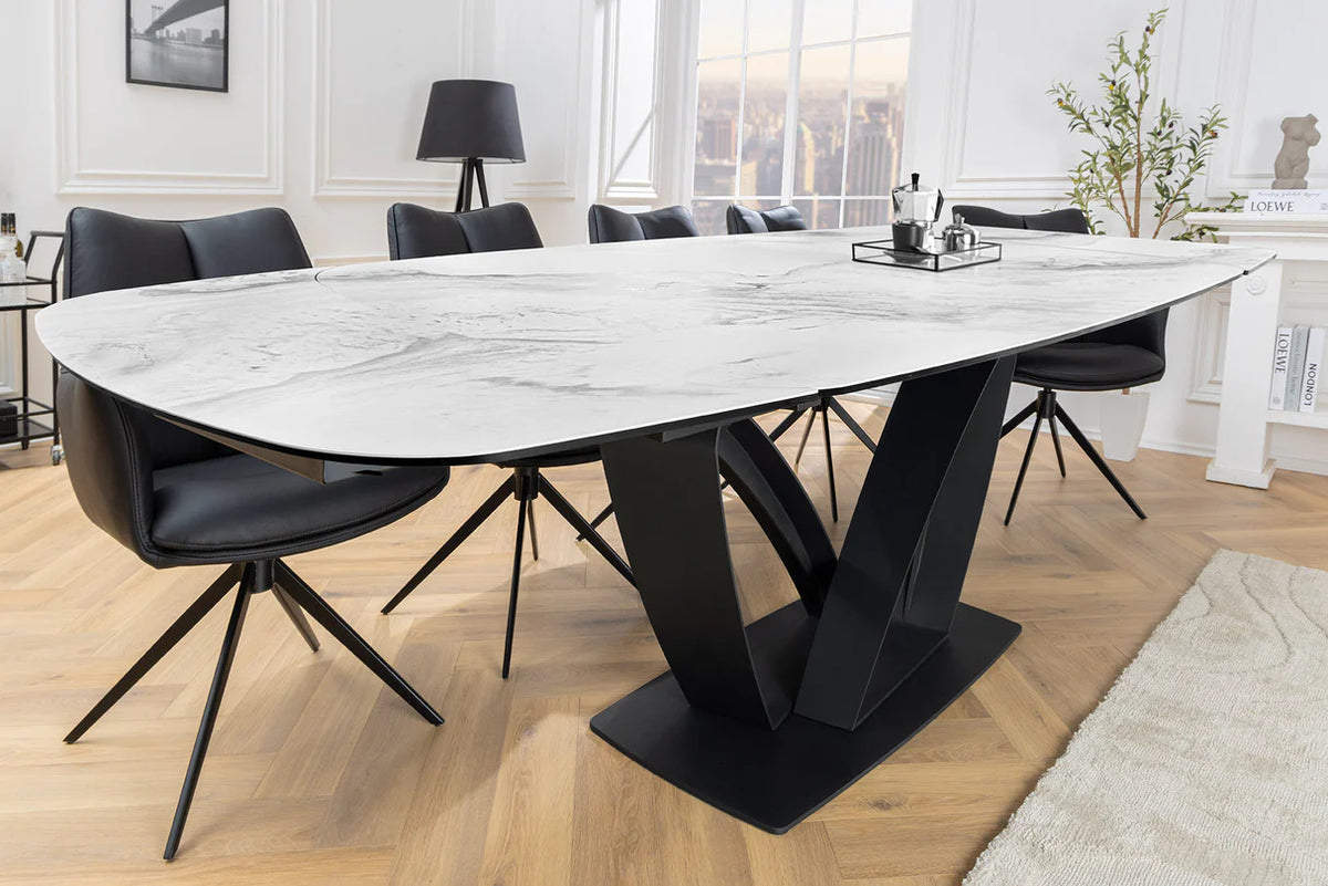 
Tavolo da pranzo allungabile di design „Papillone“ in ceramica 180-220-260 x 100 cm - Effetto marmo Bianco
