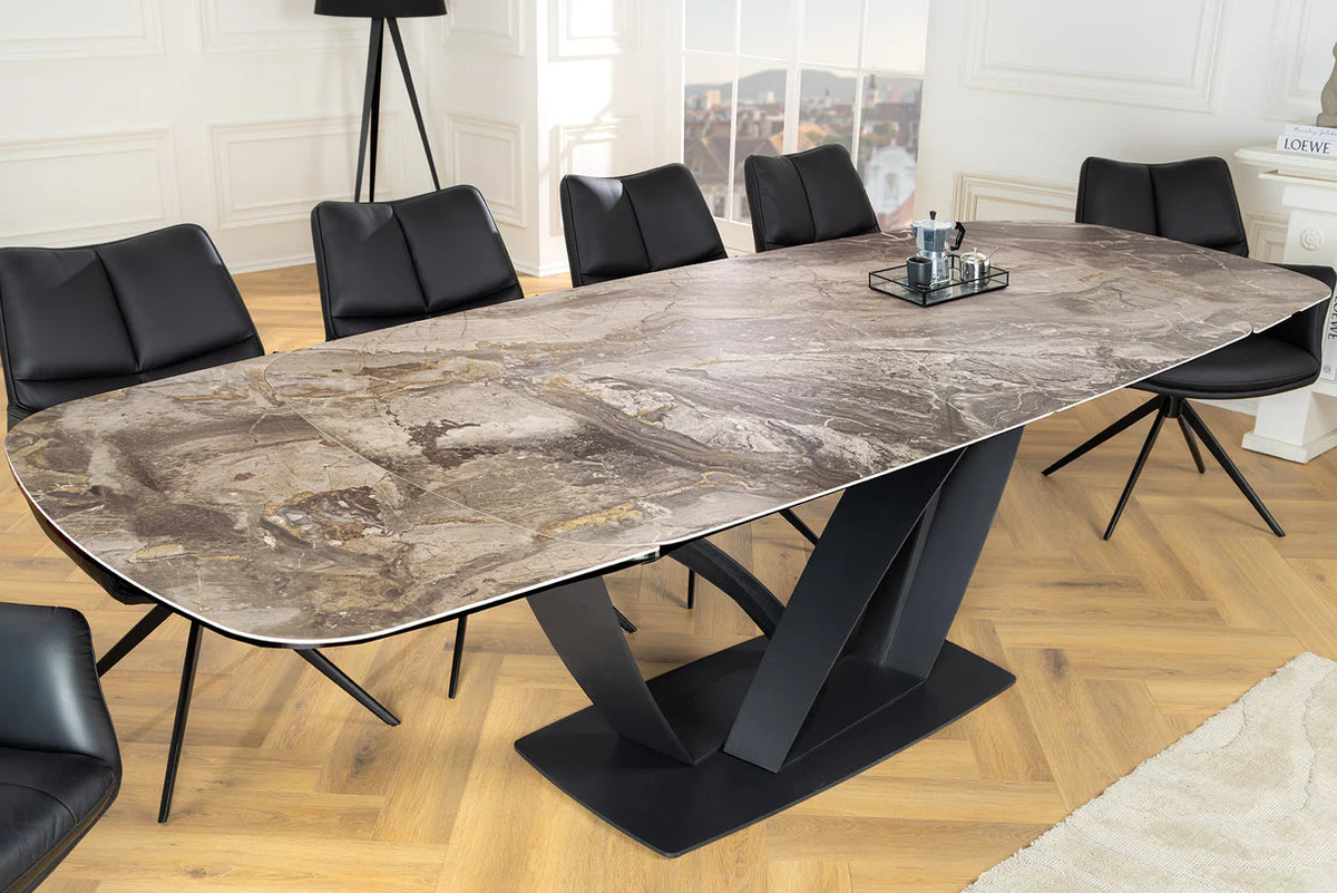
Tavolo da pranzo allungabile di design „Papillone“ in ceramica 180-220-260 x 100 cm - Effetto marmo Taupe