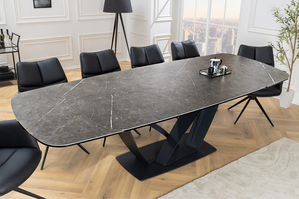 
Tavolo da pranzo allungabile di design „Papillone“ in ceramica 180-220-260 x 100 cm - Aspetto marmo Rust Black