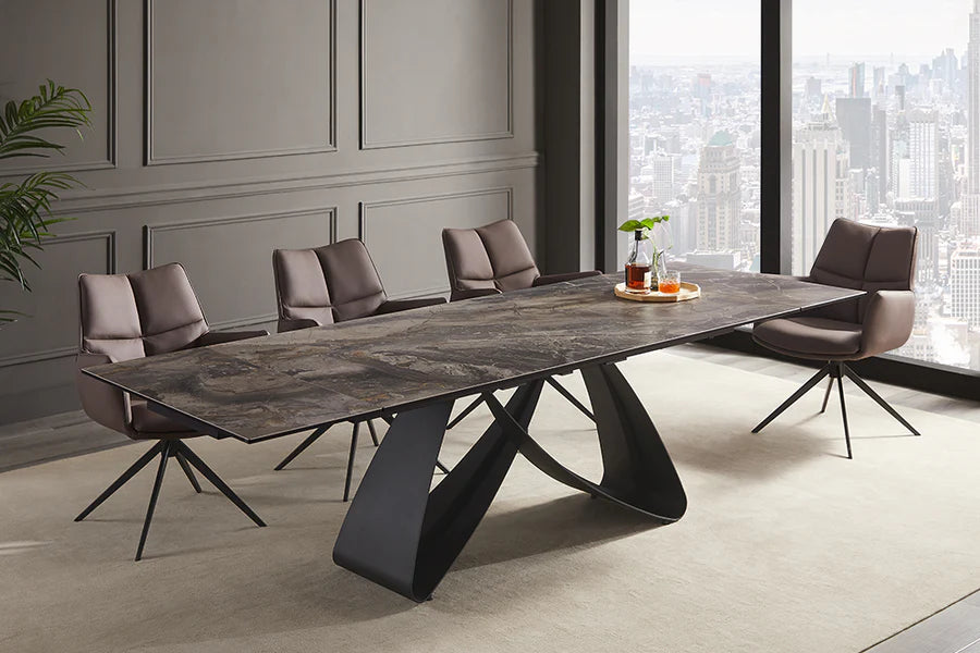 
Tavolo da pranzo allungabile di design „Butterfly“ in ceramica 180-220-260 x 100 cm - Effetto marmo Taupe