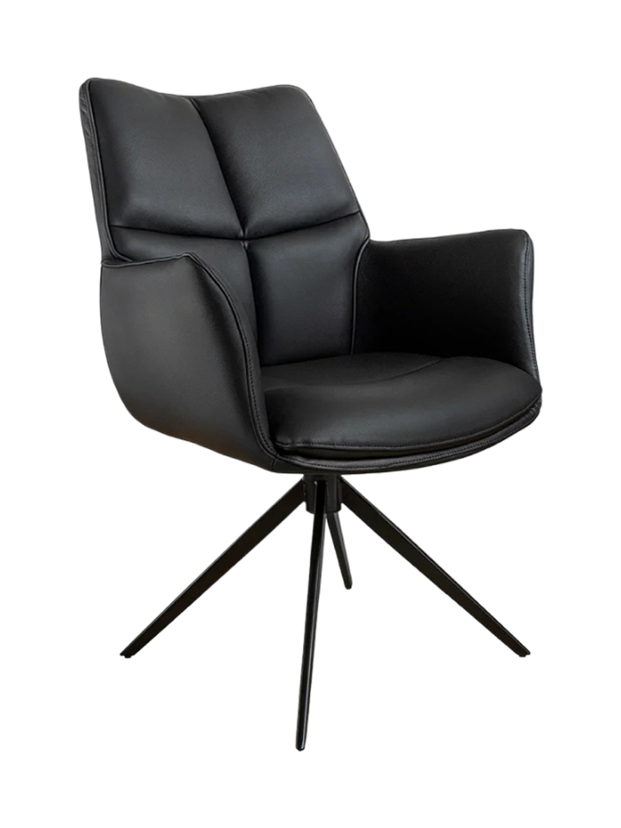 
Sedia di design girevole a 360° in vera pelle “Papillon” con braccioli - Nero