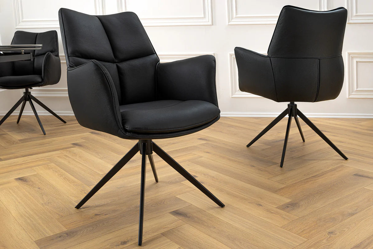 
Sedia di design girevole a 360° in vera pelle “Papillon” con braccioli - Nero