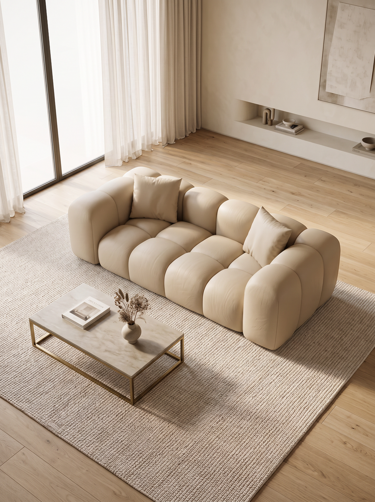 
Divano di design in vera pelle a 2 posti “Alba” - Vera pelle Beige