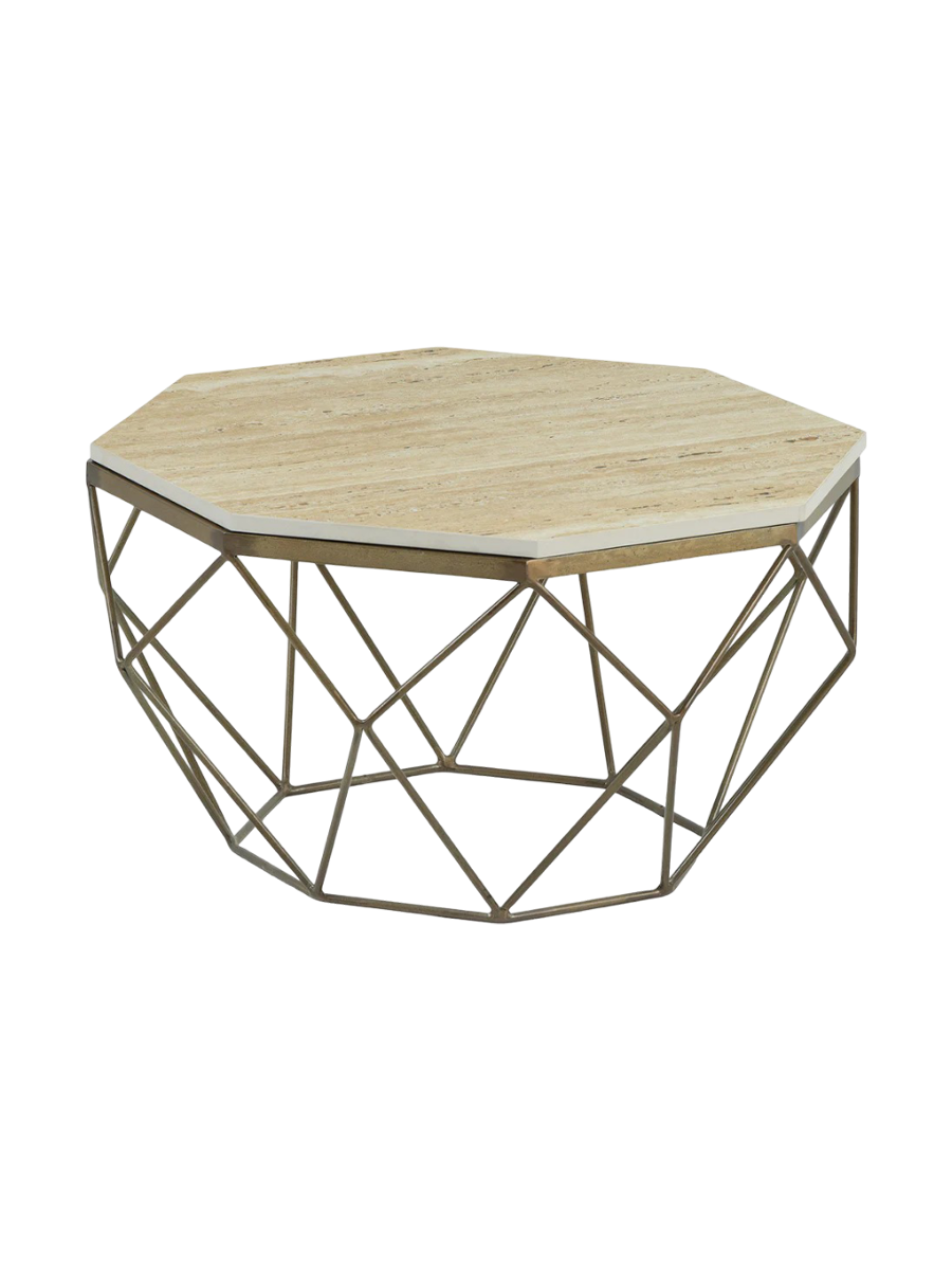 
Tavolino da salotto di design „Diamond“ con piano in travertino Ø 70 cm - Oro/Beige