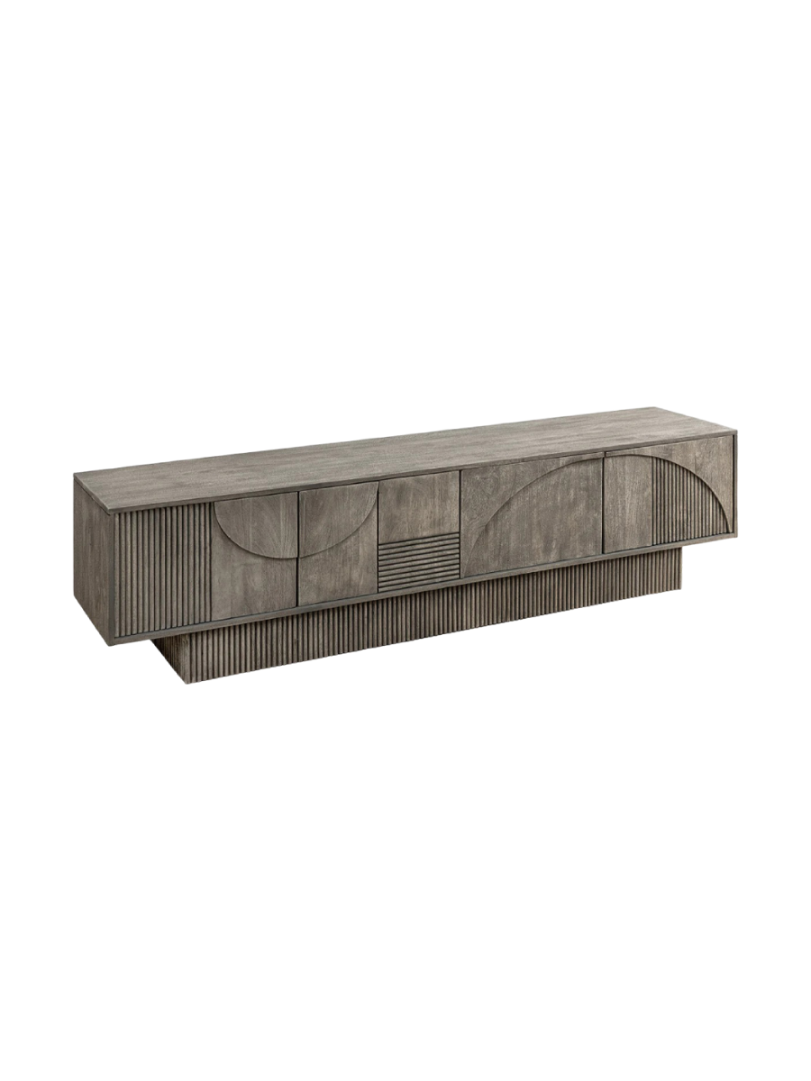 
Grosses, massives Design Lowboard „Art Deco“ - Smoked Grey