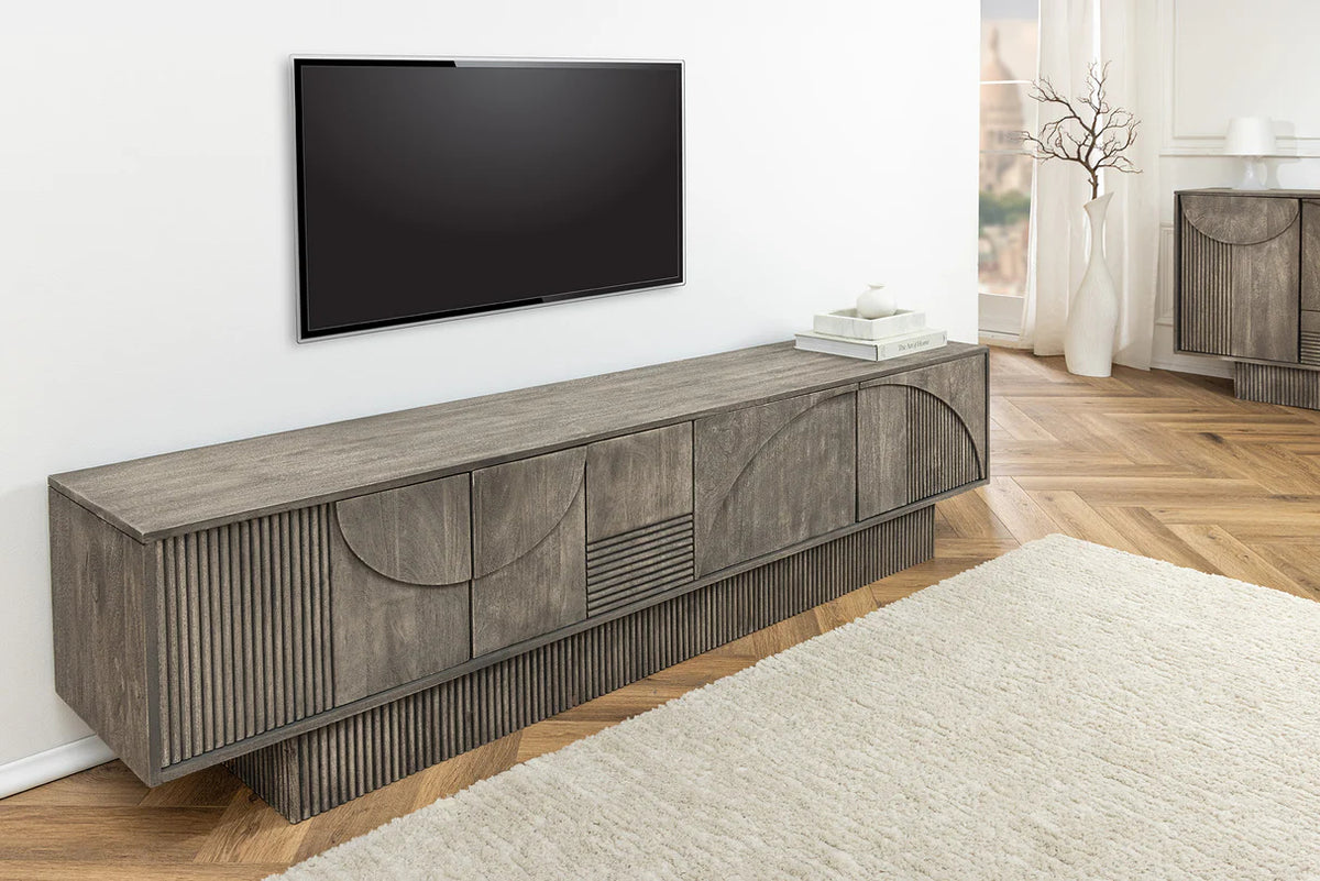 
Grosses, massives Design Lowboard „Art Deco“ - Smoked Grey