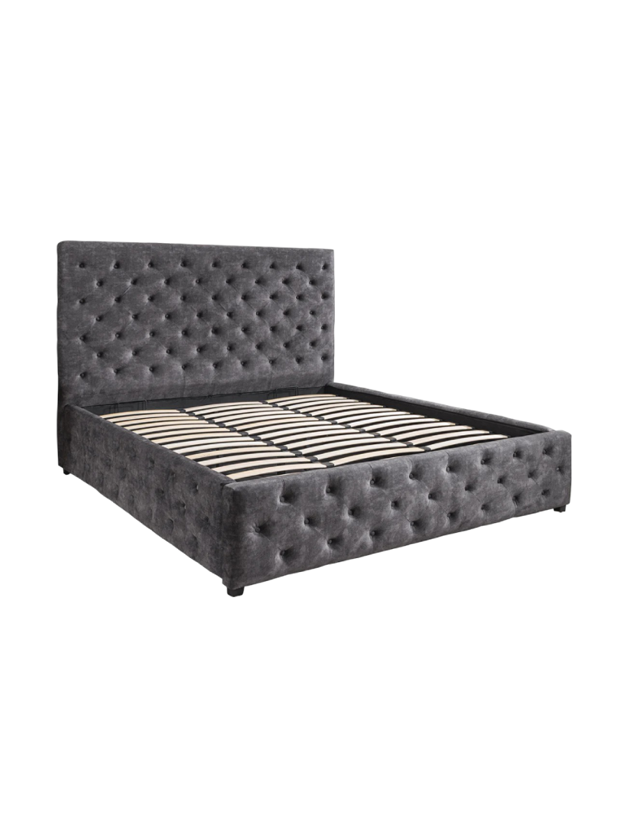 
Lit rembourré design « Noblessa » avec rangement intégré, différentes tailles - 160 x 200 cm / Gris foncé