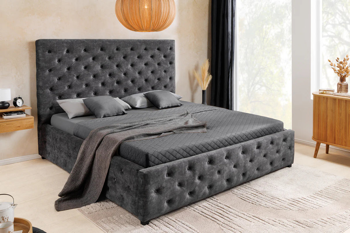 
Lit rembourré design « Noblessa » avec rangement intégré, différentes tailles - 180 x 200 cm / Gris foncé
