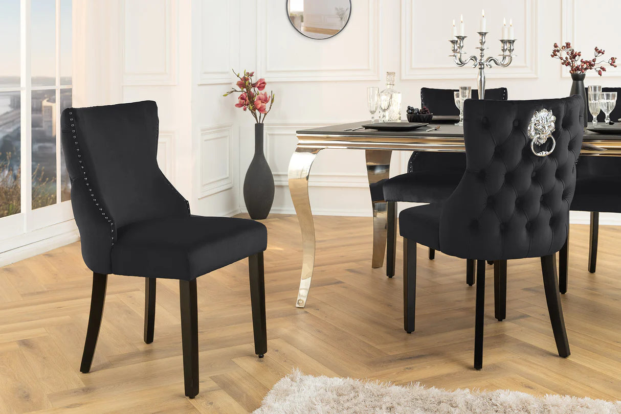 
"Castle" Designer Dining Chair with Lion Head - Black