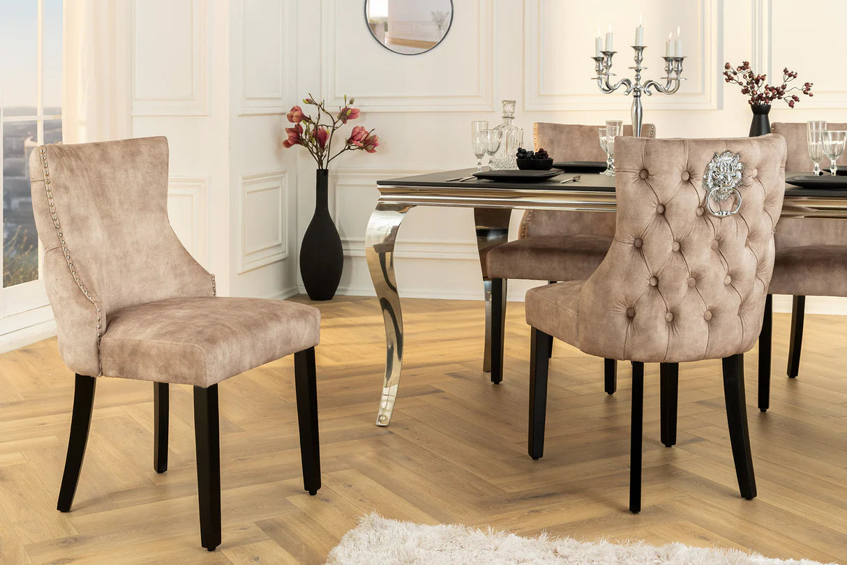 
"Castle" Designer Dining Chair with Lion Head - Beige