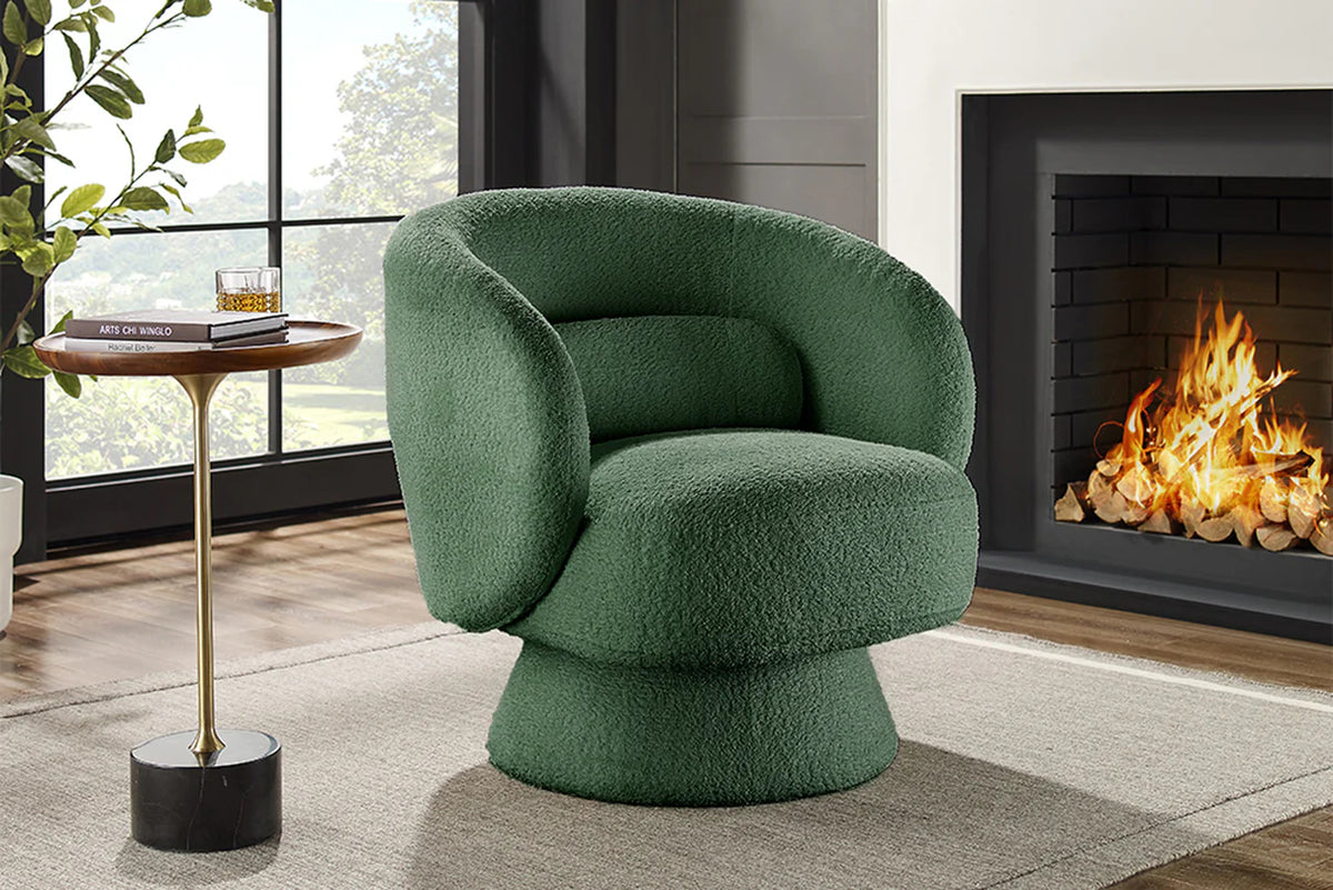 
Swivel Designer Lounge Chair "Bossa Noca" - Bouclé Green
