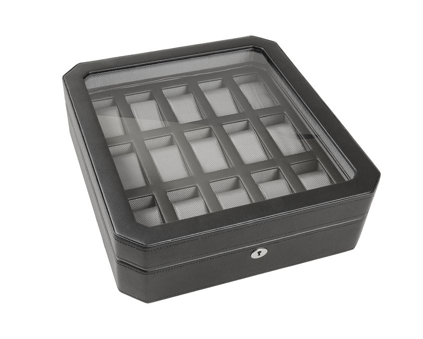 
Boîte à montres « Windsor » pour 15 montres-bracelets avec espace de rangement supplémentaire - Noir