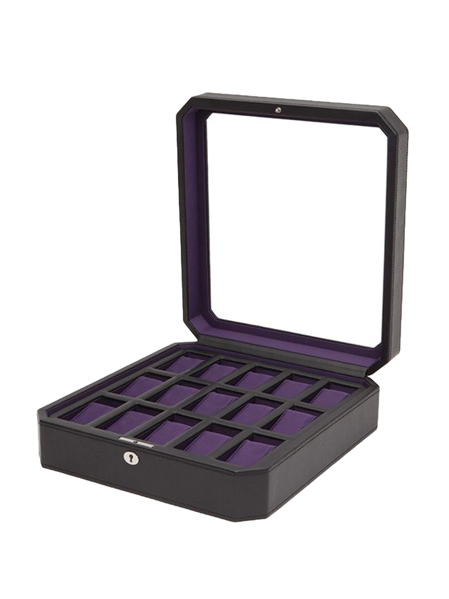 
Boîte à montres « Windsor » pour 15 montres-bracelets avec espace de rangement supplémentaire - Noir / Violet