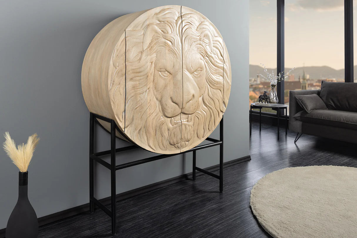 
Grosses, massives Design Hihgboard „Lion“ - Natural / Schwarz