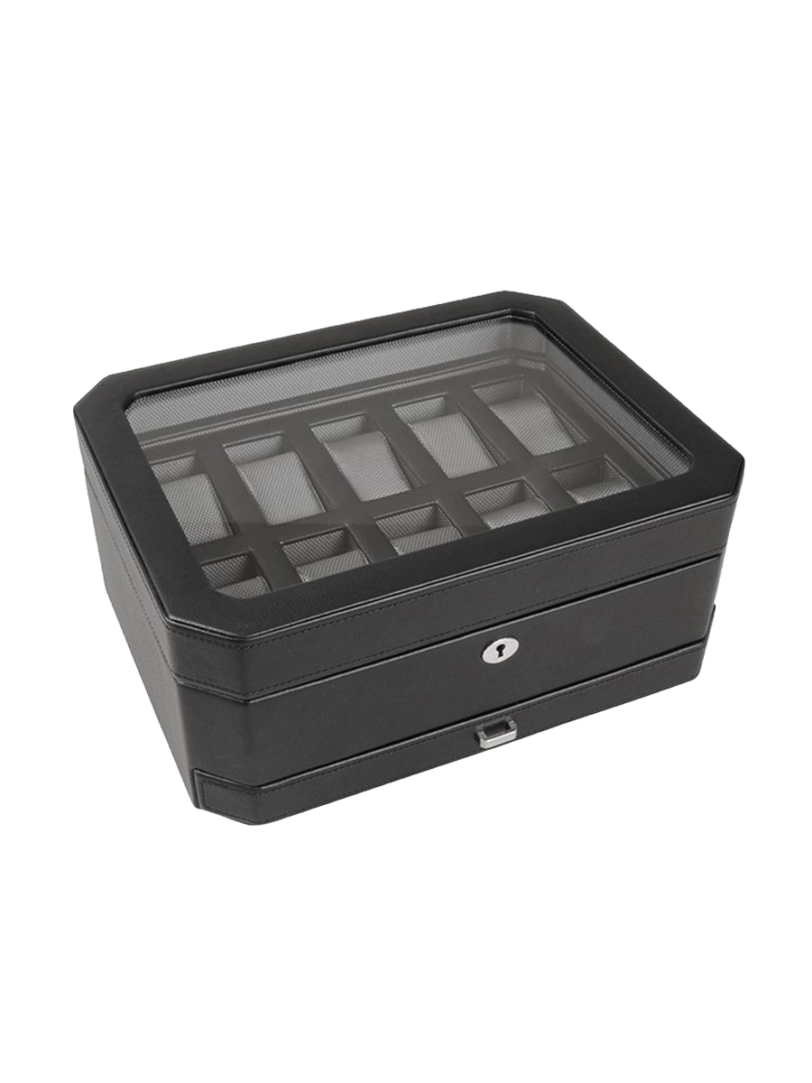 
Boîte à montres « Windsor » pour 10 montres-bracelets avec espace de rangement supplémentaire - Noir