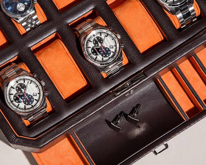 
Boîte à montres « Windsor » pour 10 montres-bracelets avec espace de rangement supplémentaire - Brun / Orange