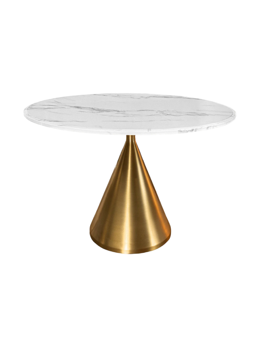 
Runder Marmor Design Esstisch „Elegancia“ Ø 130 cm - Weiss/Gold
