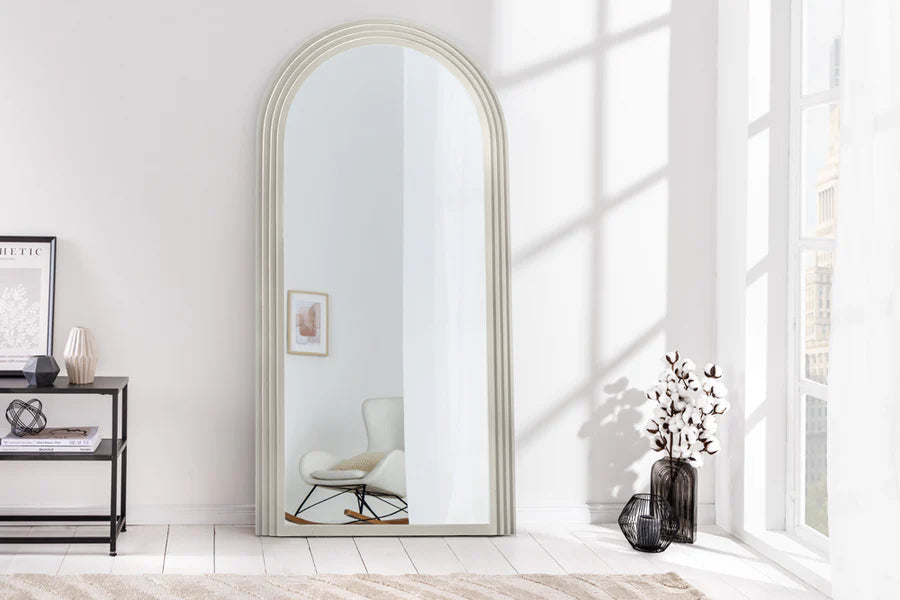 
Large "Art Deco" Design Wall Mirror - White